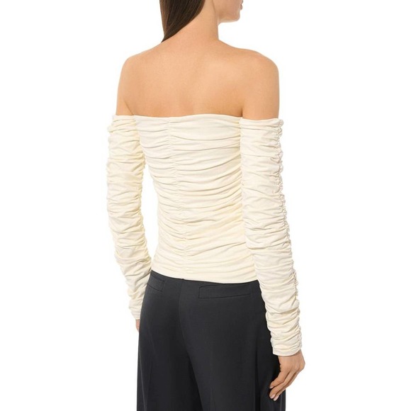 ROHE Smocked Off Shoulder LS Top in off White - Picture 2 of 6